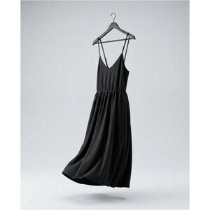Finjani Plus Size Black Spaghetti Strap Midi‎ Dress Lagenlook Boho Size 3XL